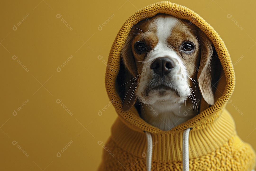 Beagle vestindo roupas e óculos de sol em fundo isolado