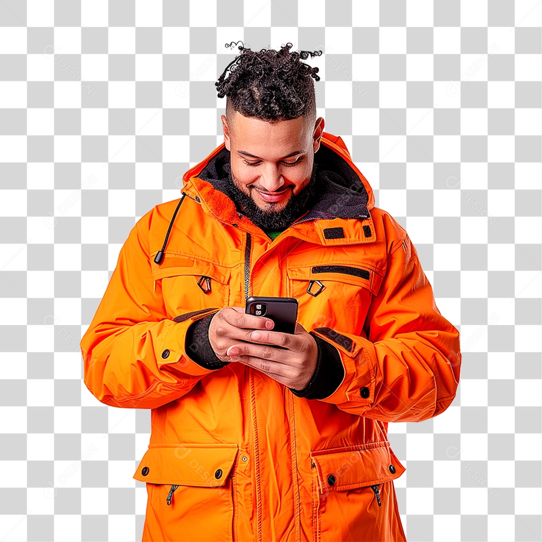 Homem com Jaqueta Laranja PNG Transparente