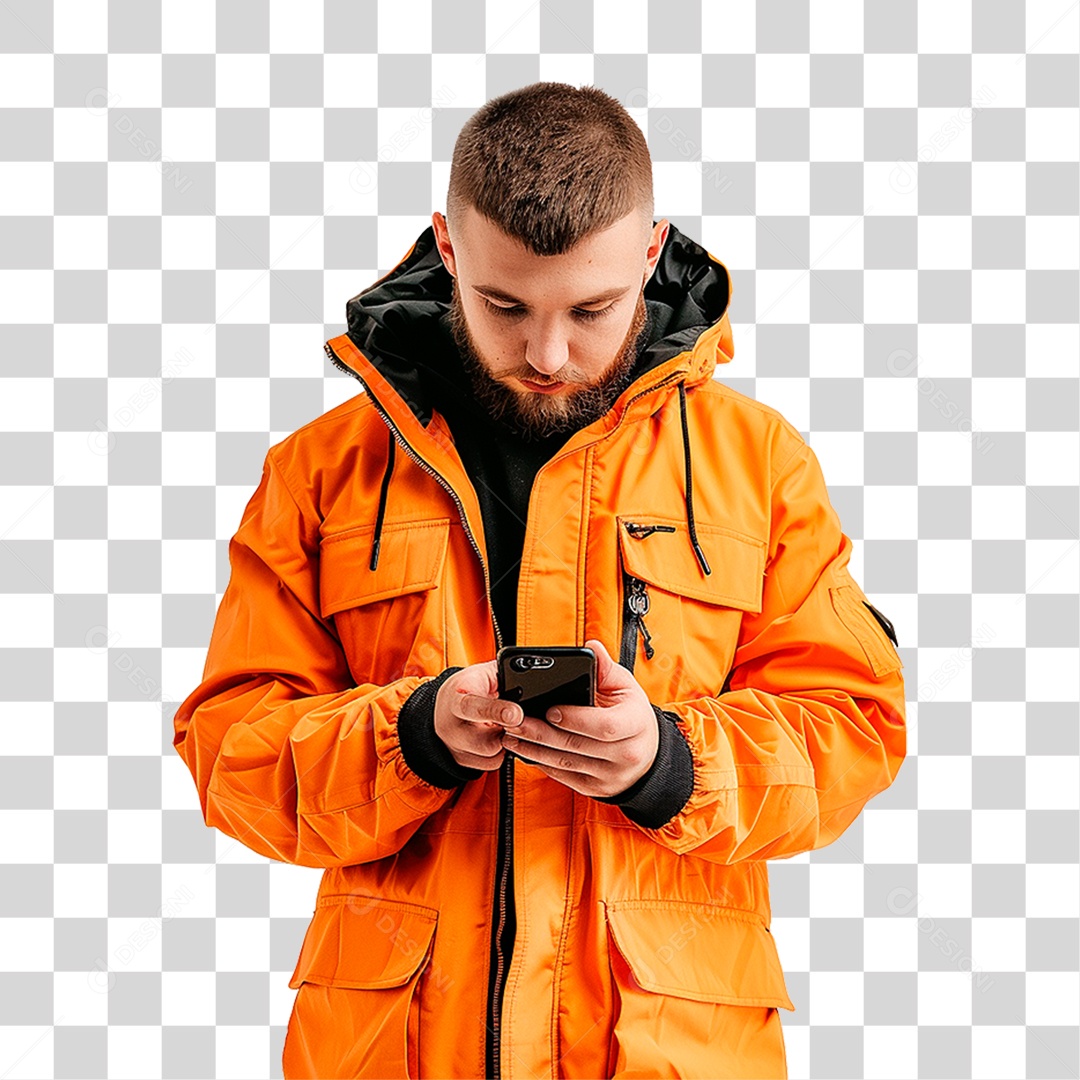 Homem com Jaqueta Laranja PNG Transparente
