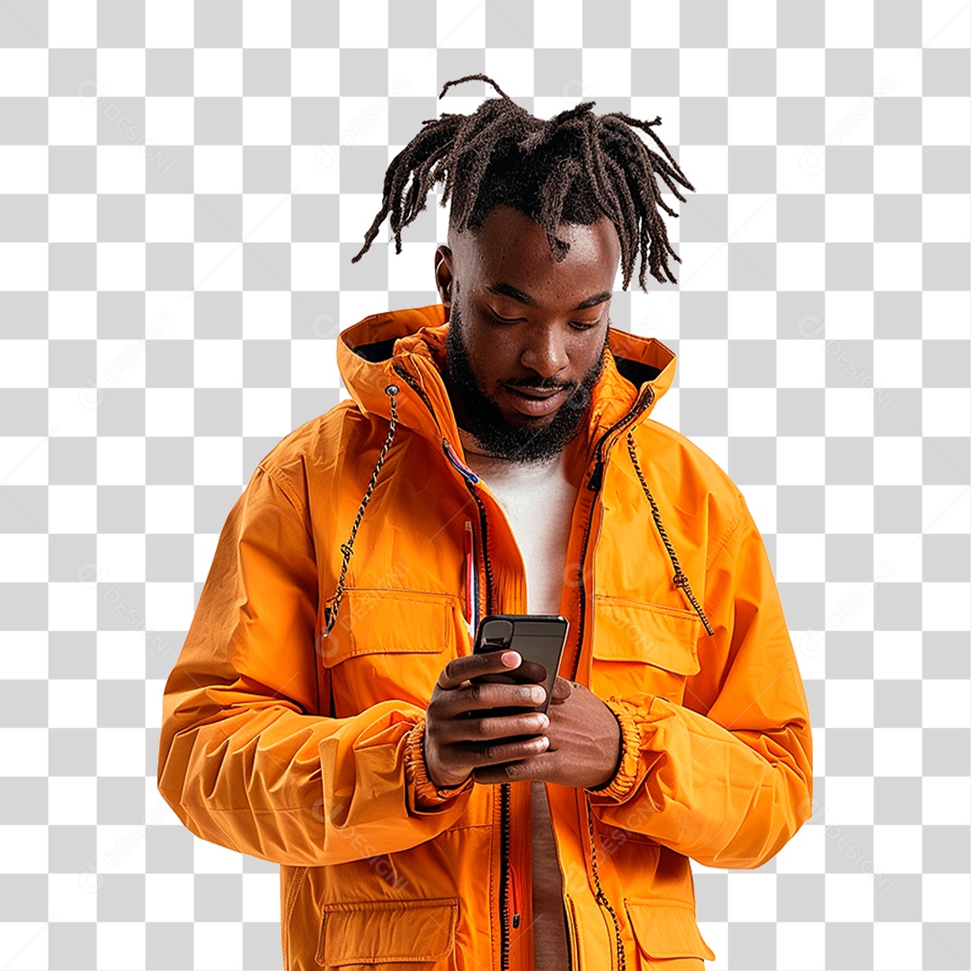 Homem com Jaqueta Laranja PNG Transparente