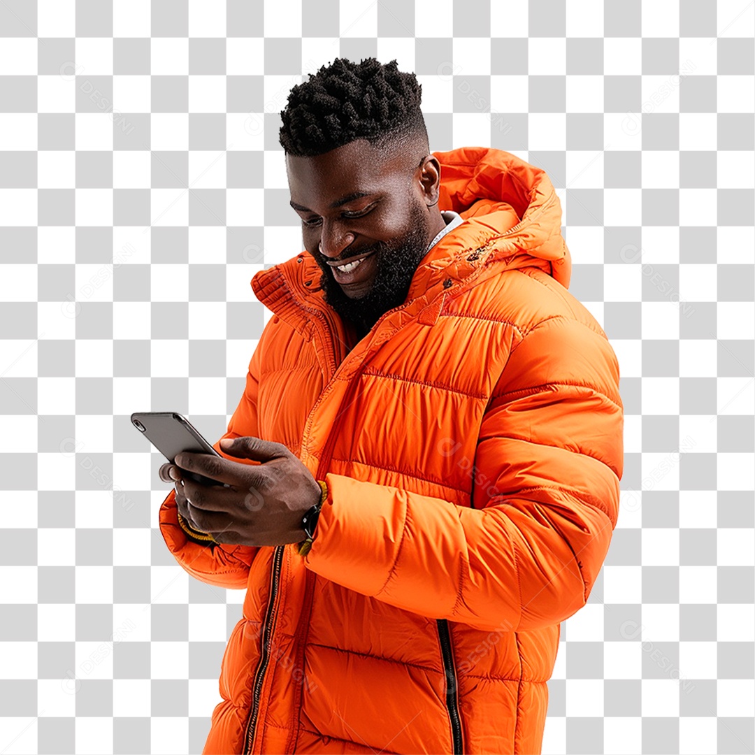 Homem com Jaqueta Laranja PNG Transparente