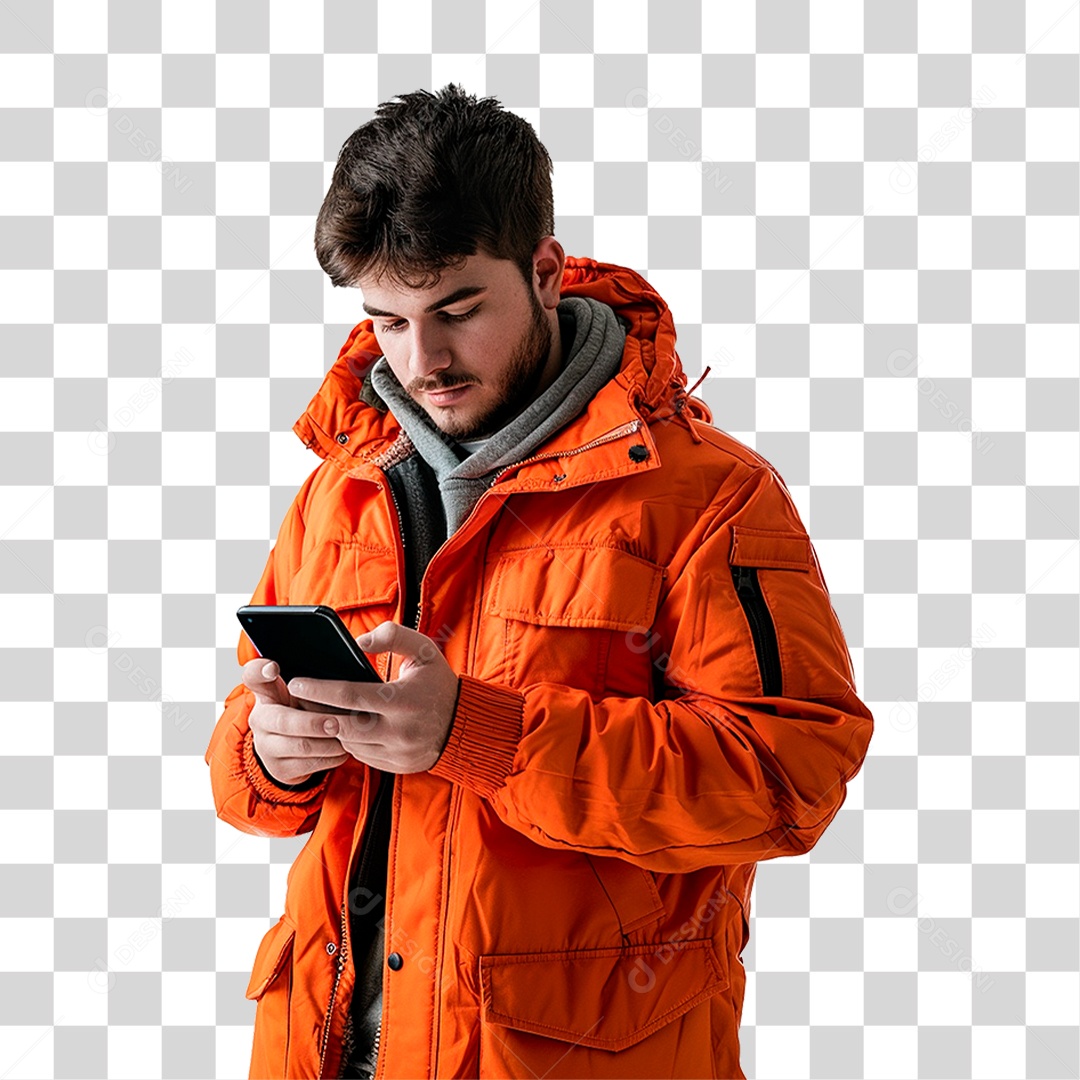 Homem com Jaqueta Laranja PNG Transparente
