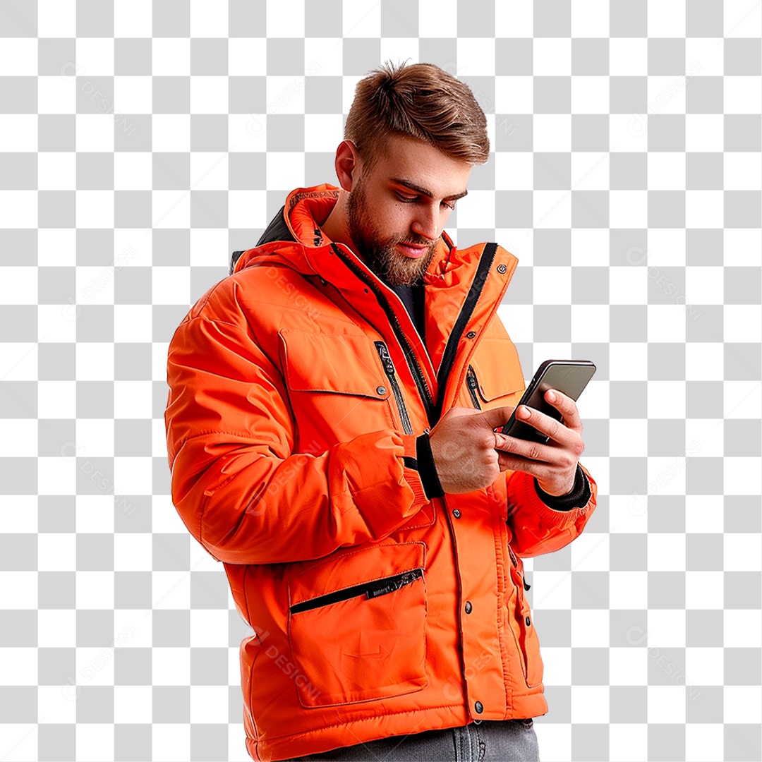 Homem com Jaqueta Laranja PNG Transparente
