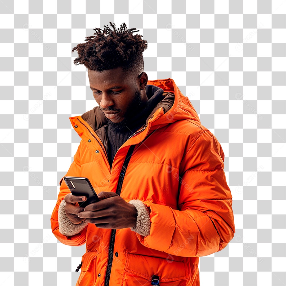 Homem com Jaqueta Laranja PNG Transparente