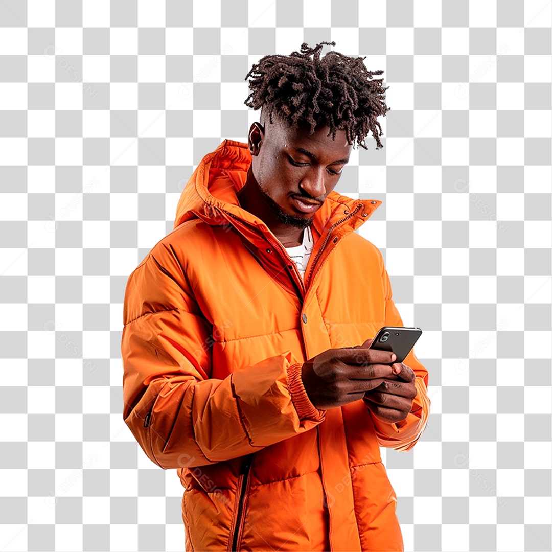 Homem com Jaqueta Laranja PNG Transparente