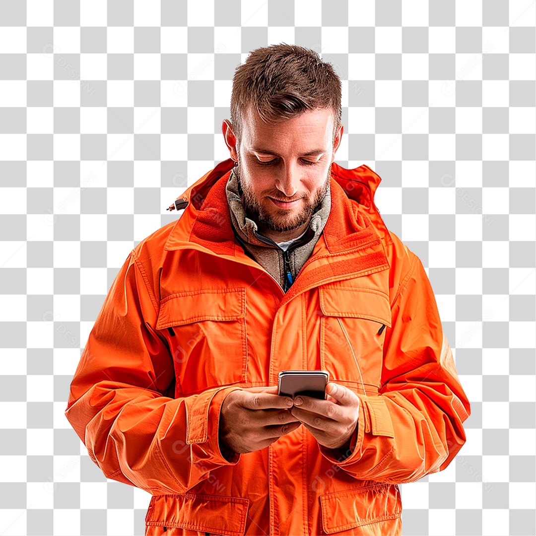 Homem com Jaqueta Laranja PNG Transparente