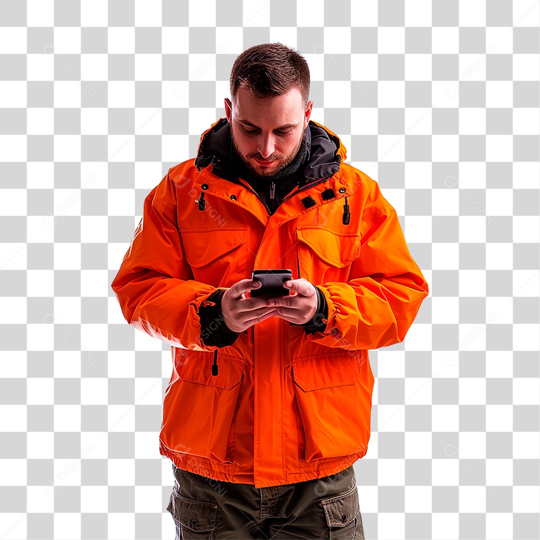Homem com Jaqueta Laranja PNG Transparente