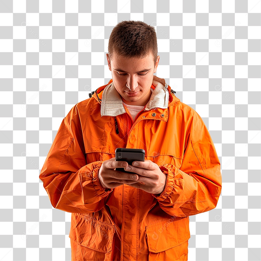Homem com Jaqueta Laranja PNG Transparente