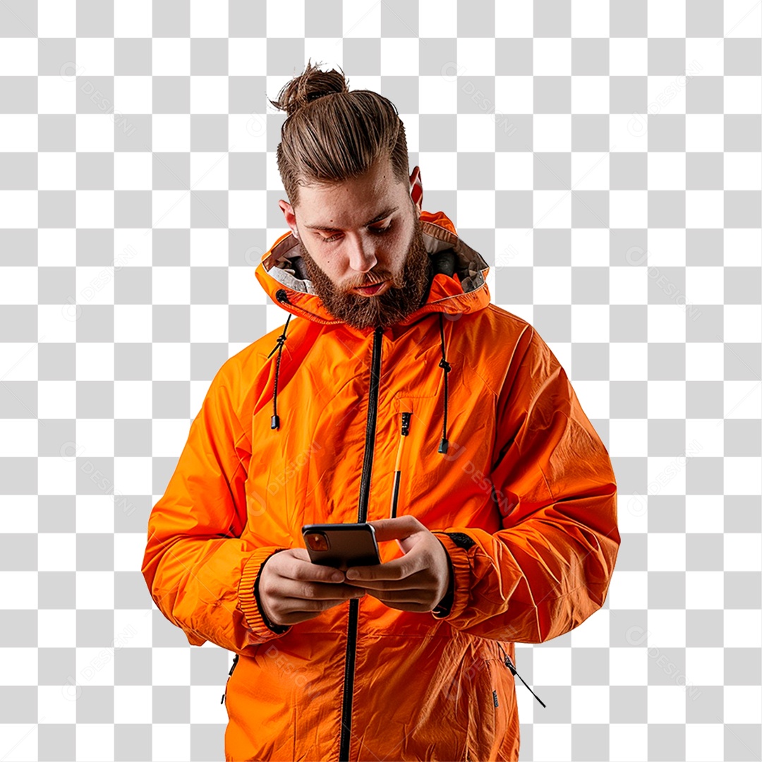 Homem com Jaqueta Laranja PNG Transparente