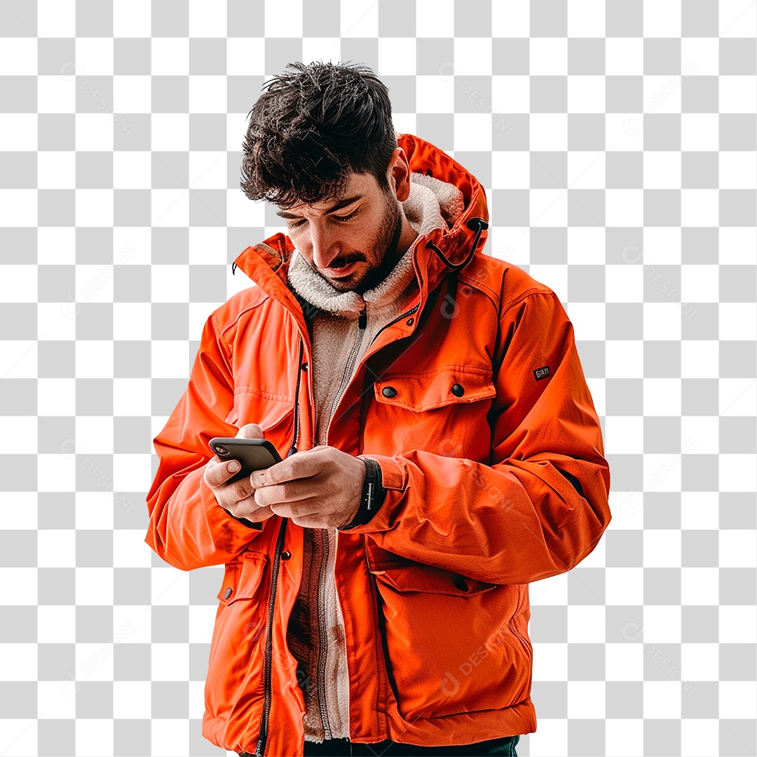 Homem com Jaqueta Laranja PNG Transparente