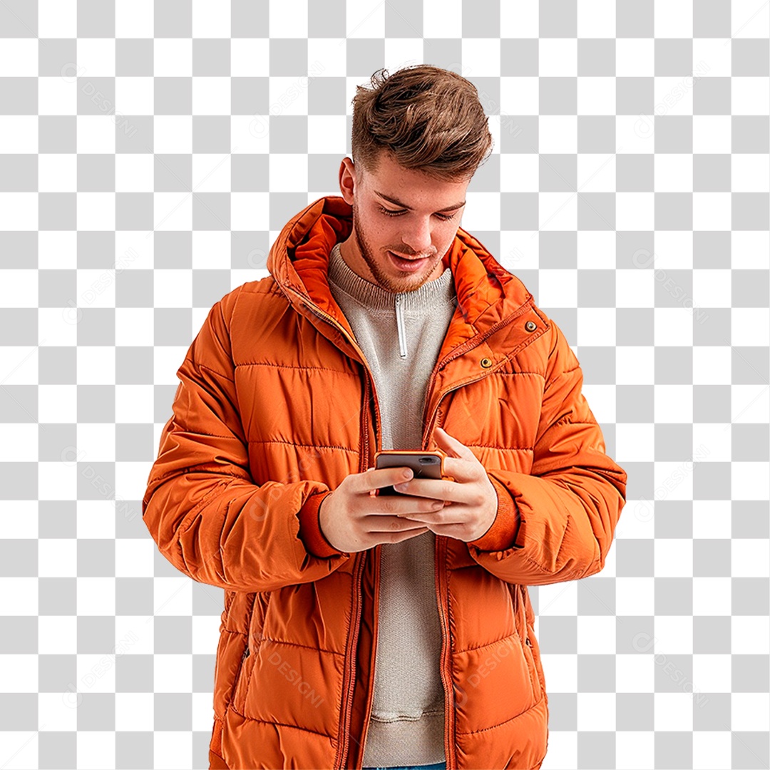 Homem com Jaqueta Laranja PNG Transparente