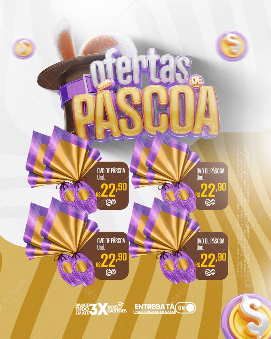 Ofertas de Páscoa Ovo a Unidade 22,90 Social Media PSD Editável