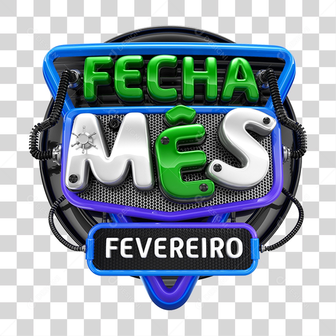 Selo 3D Fecha Mês Fevereiro PNG Transparente