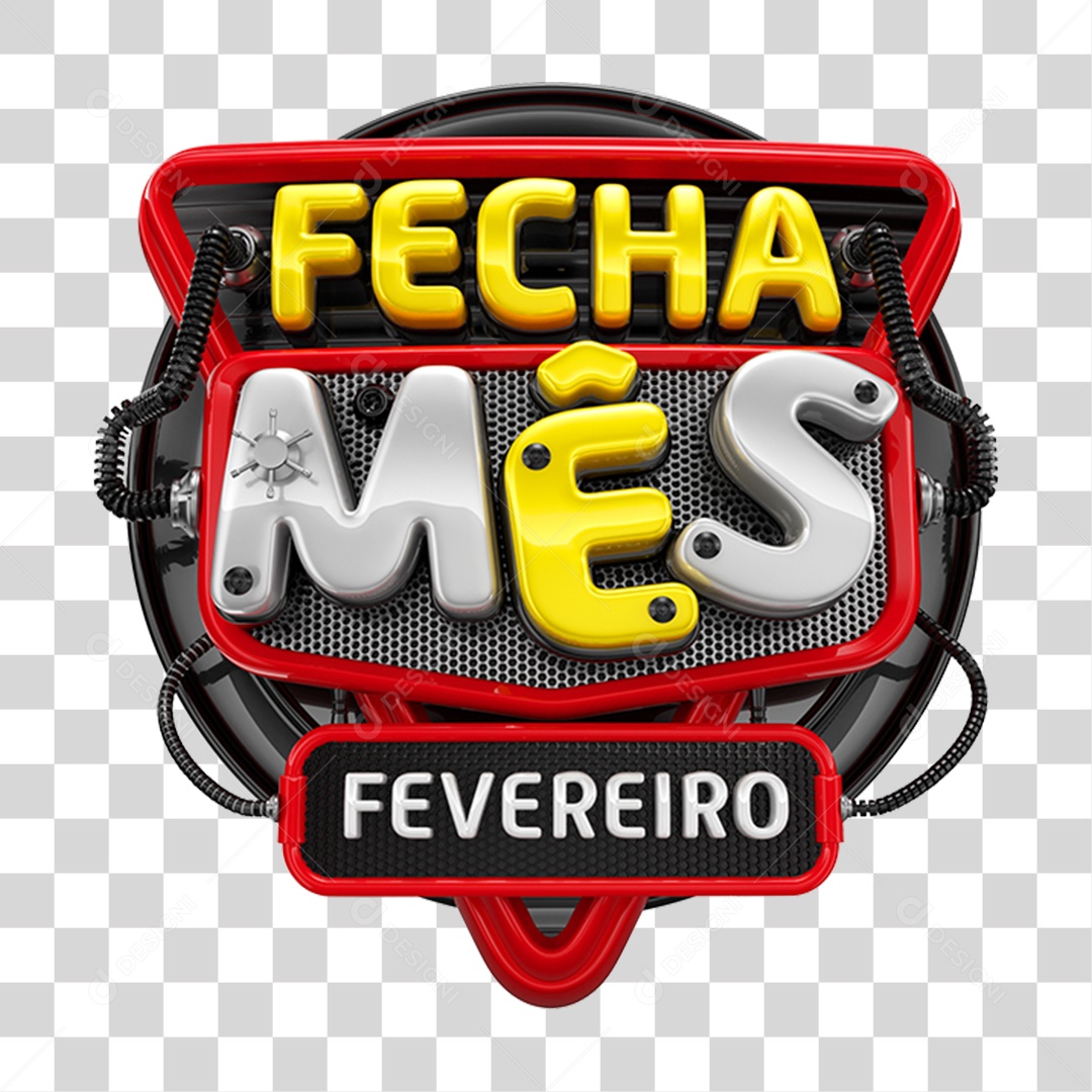 Selo 3D Fecha Mês Fevereiro PNG Transparente