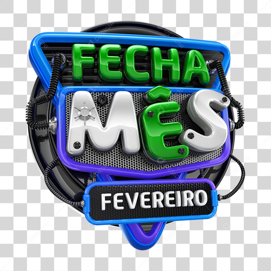 Selo 3D Fecha Mês Fevereiro PNG Transparente