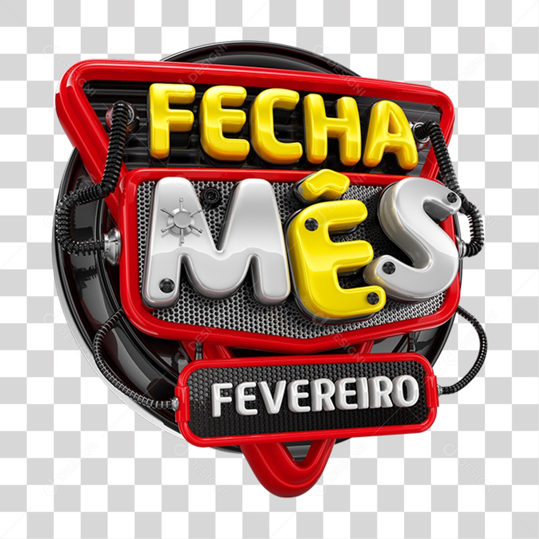 Selo 3D Fecha Mês Fevereiro PNG Transparente