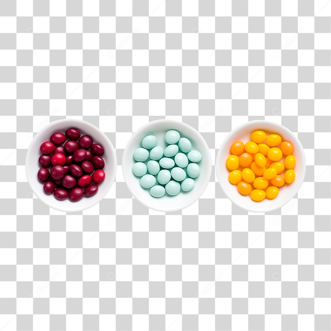 Tigelas Cheias de Doces Coloridos PNG Transparente