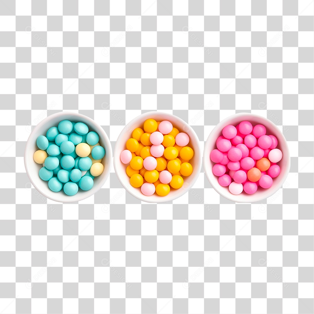 Tigelas Cheias de Doces Coloridos PNG Transparente