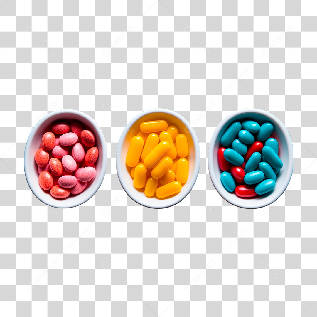 Tigelas Cheias de Doces Coloridos PNG Transparente