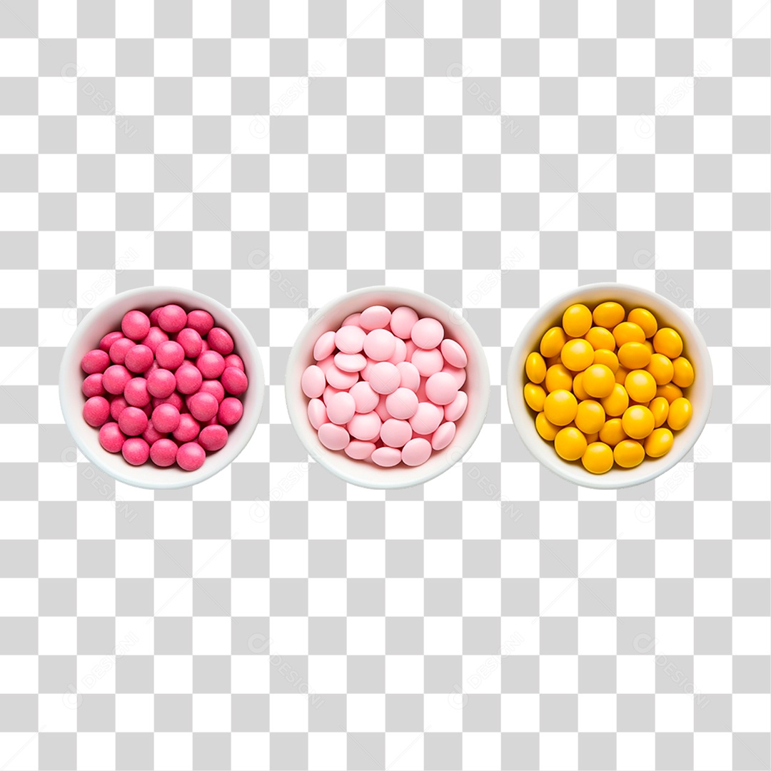 Tigelas Cheias de Doces Coloridos PNG Transparente