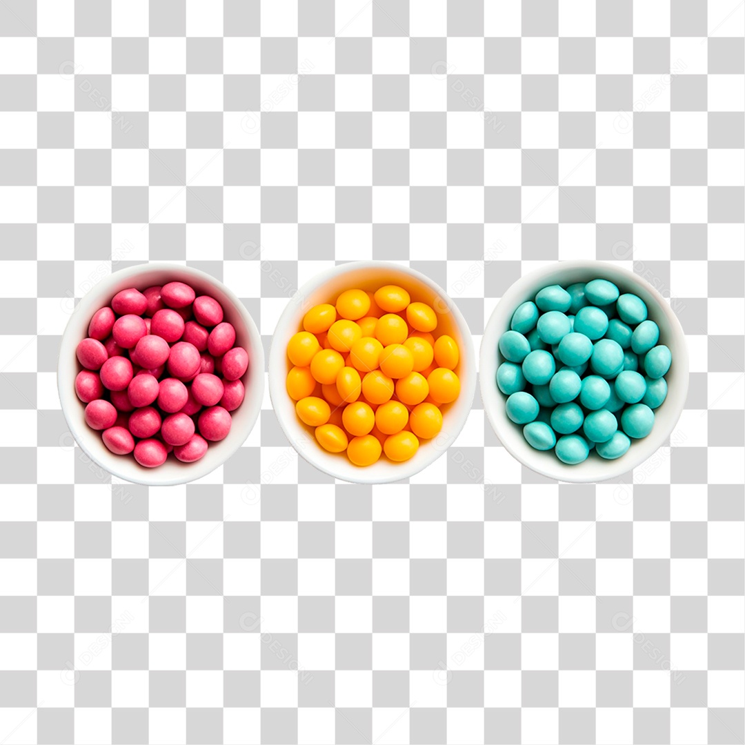 Tigelas Cheias de Doces Coloridos PNG Transparente