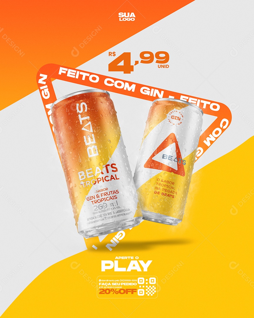 Distribuidora de Bebidas Beats Tropical Gin delivery Social Media PSD Editável