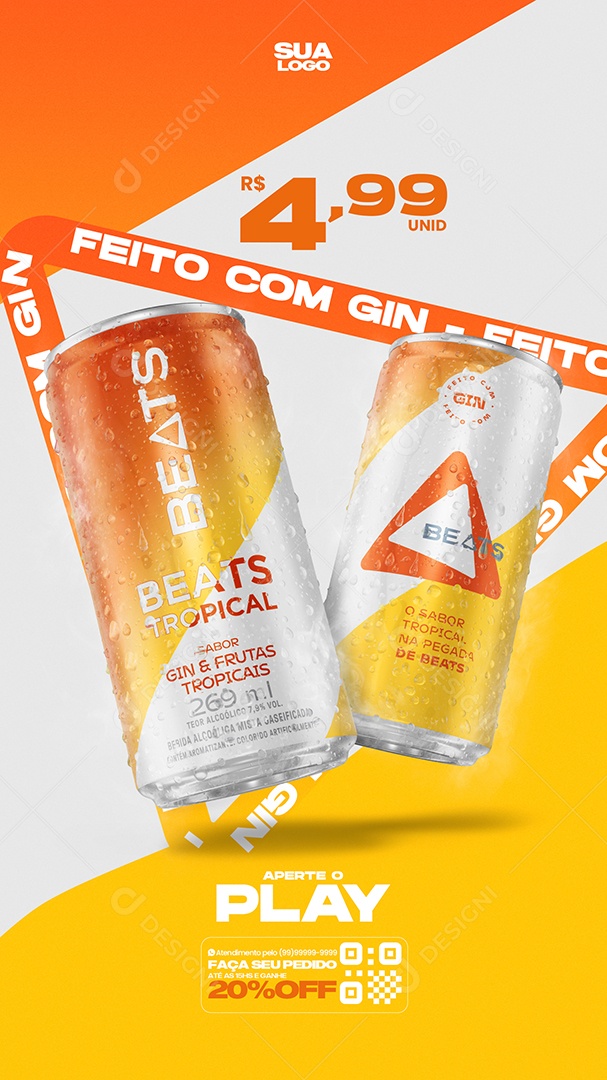Story Distribuidora de Bebidas Beats Tropical Gin delivery Social Media PSD Editável