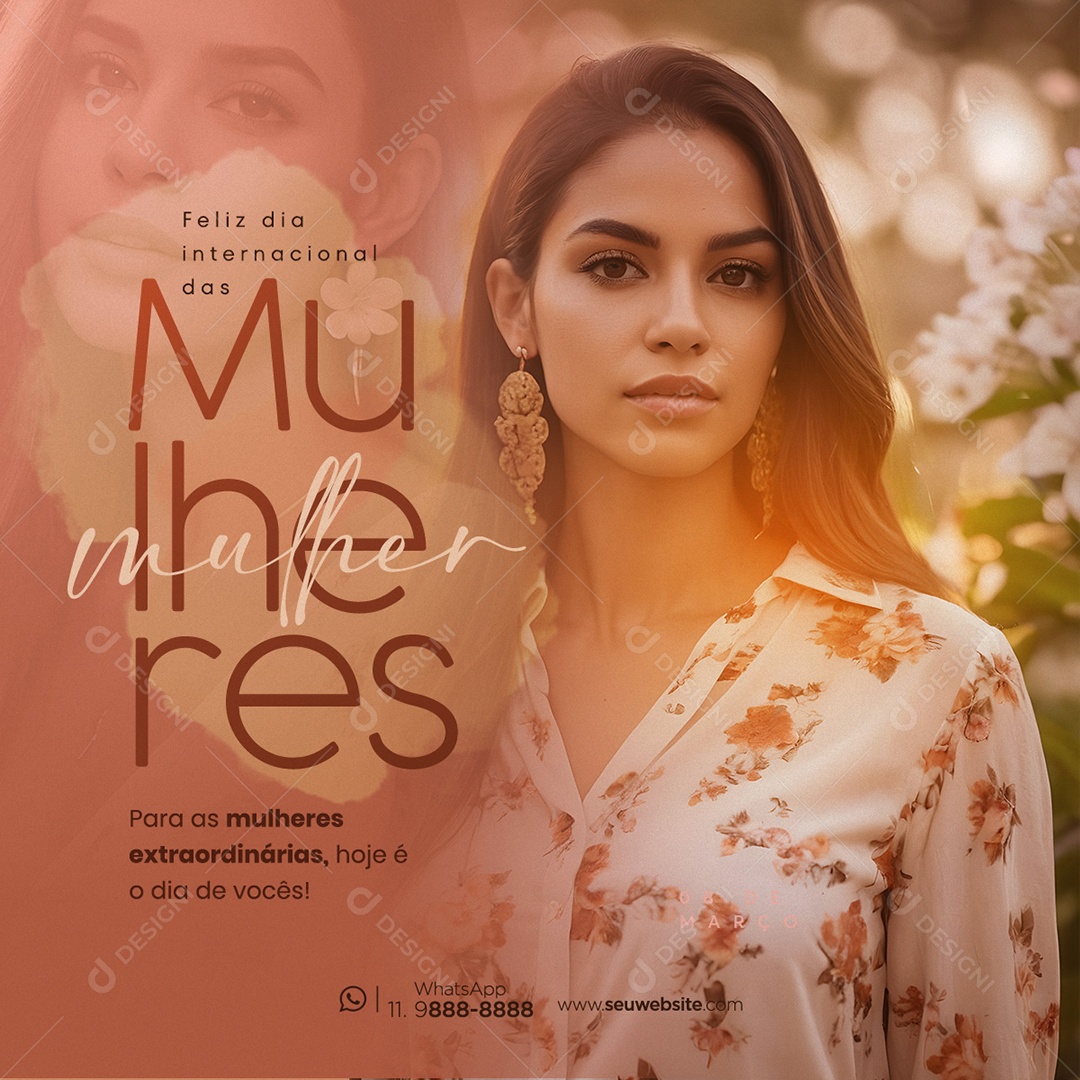 Feliz Dia Internacional das Mulheres 8 de Março Social Media PSD Editável