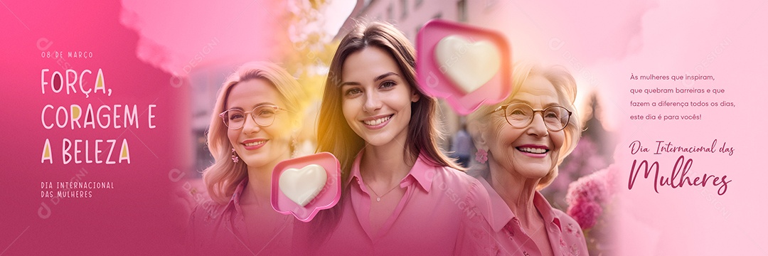 Carrossel Dia Internacional das Mulheres 8 de Março Força Coragem e a Beleza Social Media PSD Editável