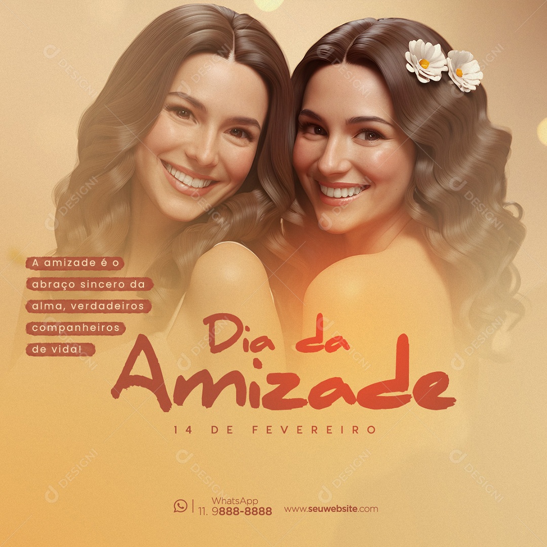 Dia da Amizade 14 de Fevereiro é o Abraço Sincero da Alma Social Media PSD Editável