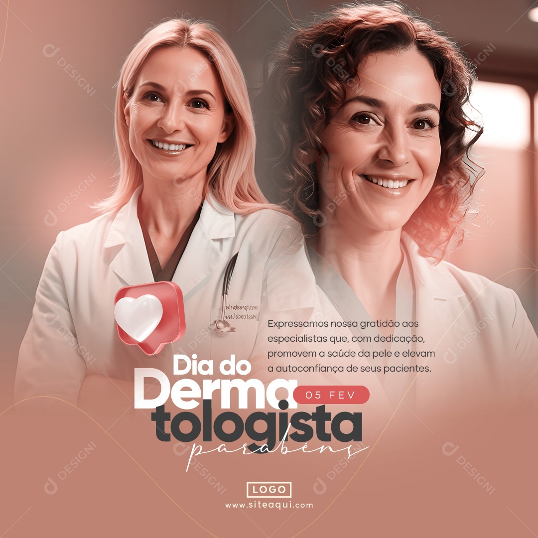 Dia do Dermatologista 05 de Fevereiro Parabéns Social Media PSD Editável