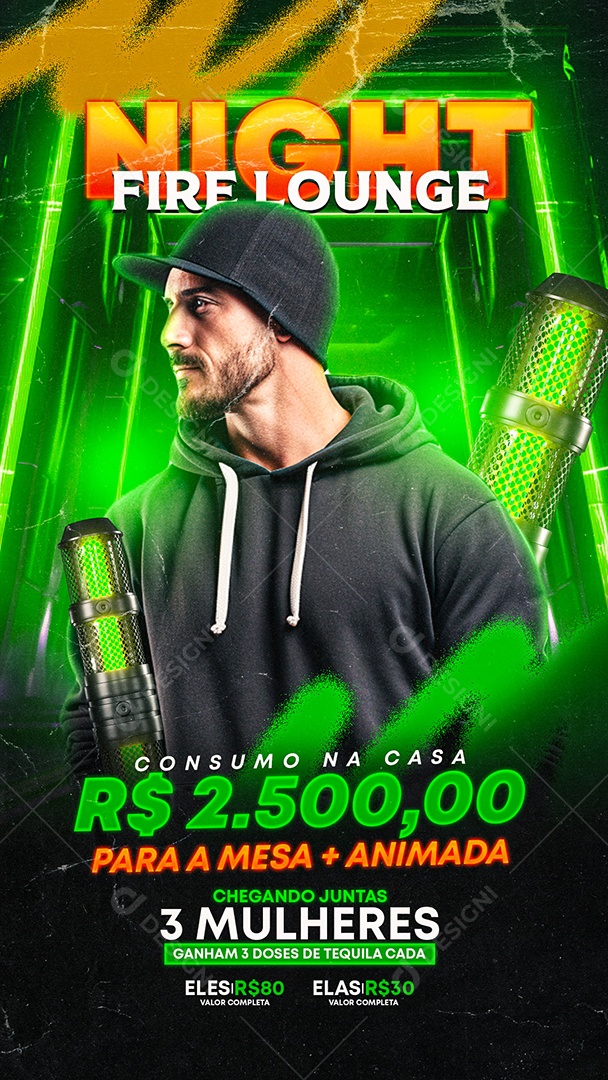 Story Flyer Night Fire Loung Show Social Media PSD Editável