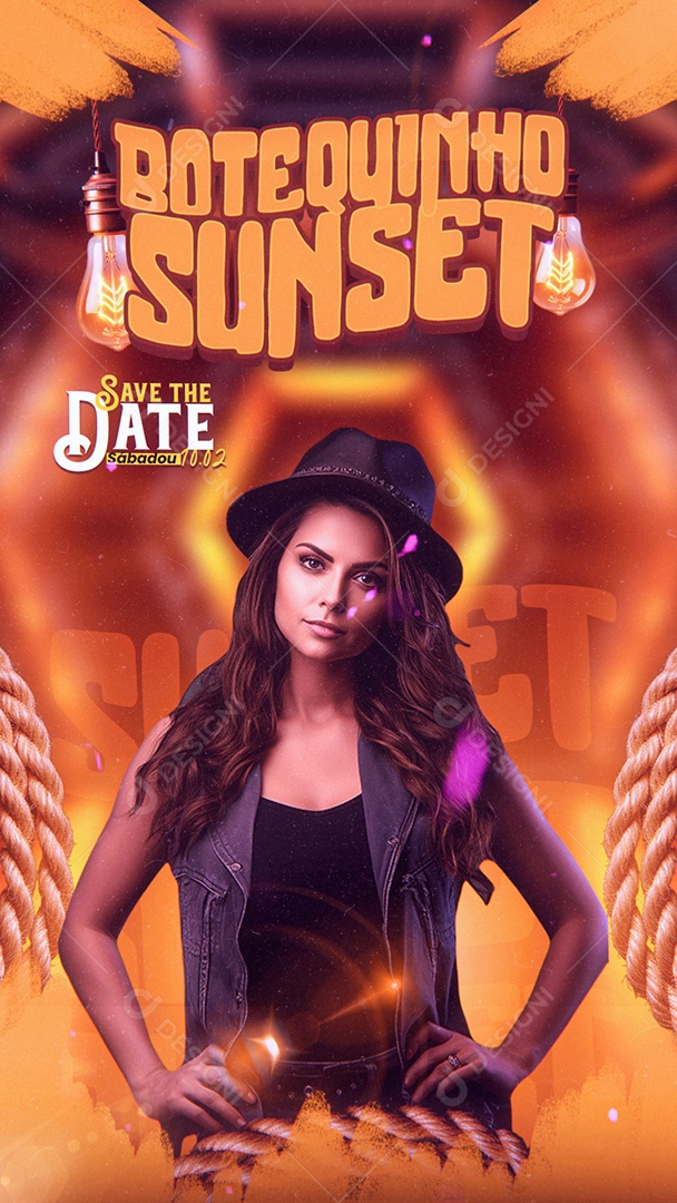 Story Flyer Botequinho Sunset Save The Date Social Media PSD Editável