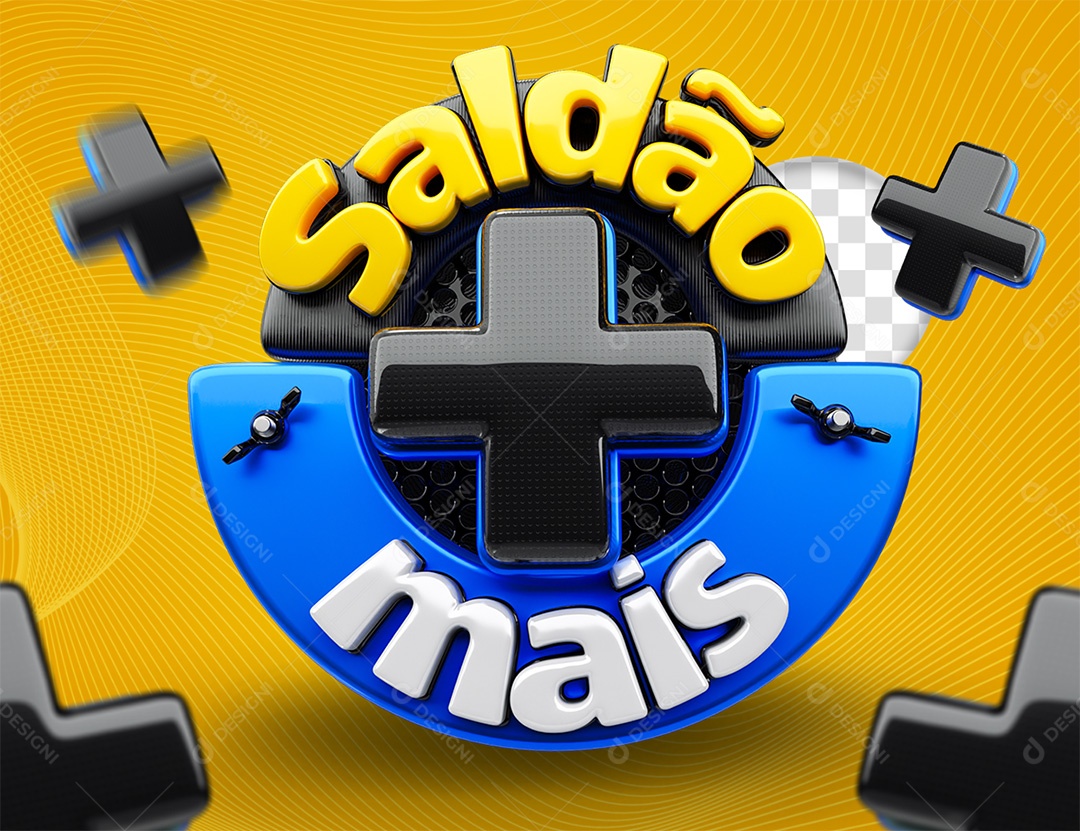 Selo 3D Saldão mais Amarelo Azul e Branco para Composição PSD