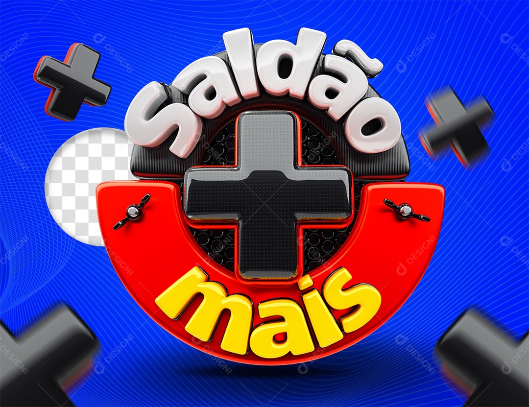 Selo 3D Saldão mais Branco Vermelho e Amarelo para Composição PSD