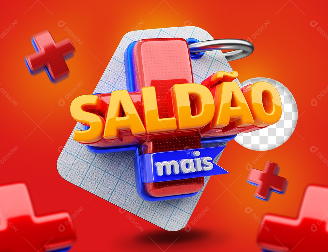 Selo 3D Saldão mais Vermelho Amarelo e Azul para Composição PSD