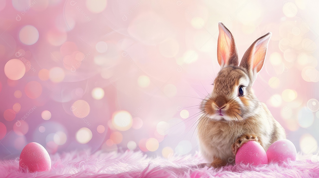 Coelhinho da Páscoa fofo em uma floresta florida ou fundo de campo para o conceito de festa de Páscoa