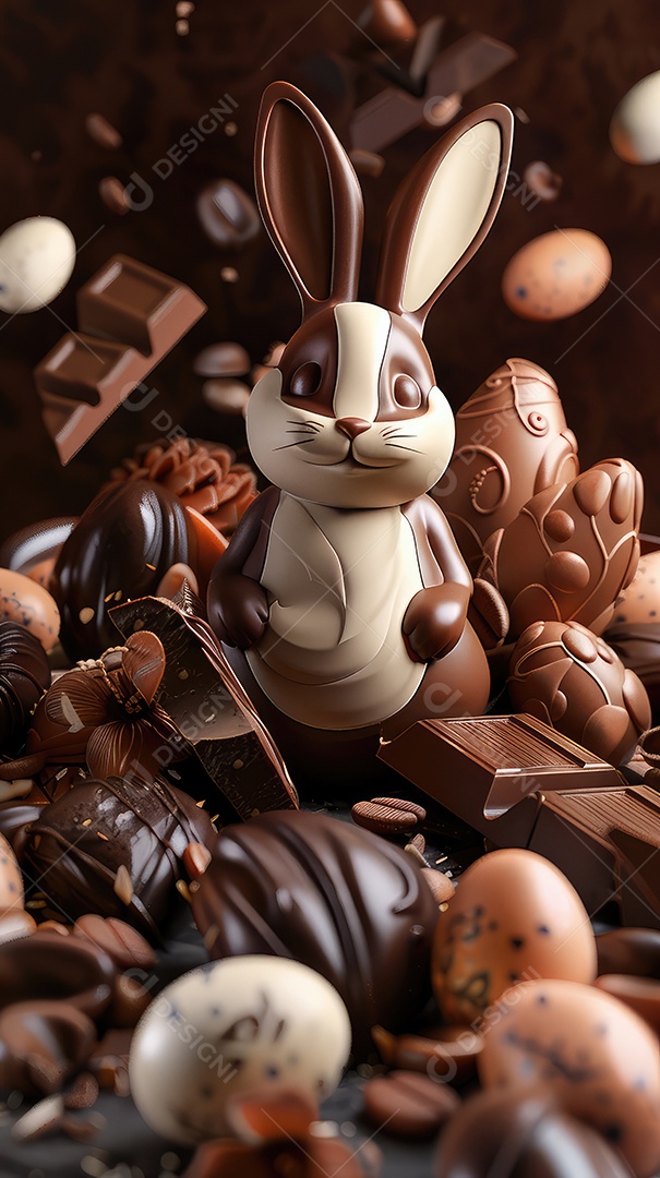 Coelhinho da Páscoa fofo no meio de chocolates para o conceito de festa de Páscoa