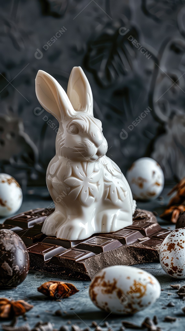 Coelhinho da Páscoa fofo no meio de chocolates para o conceito de festa de Páscoa