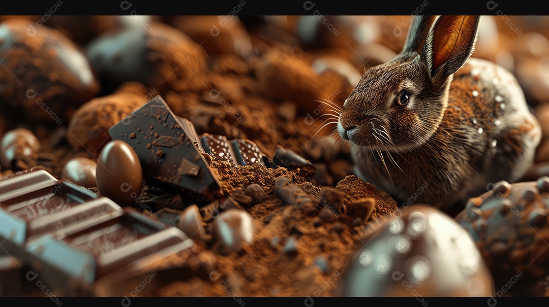 Coelhinho da Páscoa fofo no meio de chocolates para o conceito de festa de Páscoa