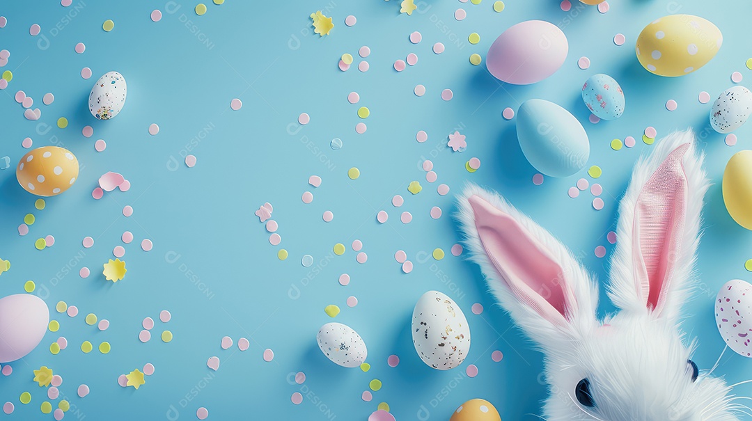Orelhas de coelhinho da Páscoa em fundo azul claro com espaço para texto e conceito para festa de Páscoa