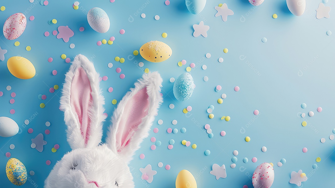 Orelhas de coelhinho da Páscoa em fundo azul claro conceito para festa de Páscoa