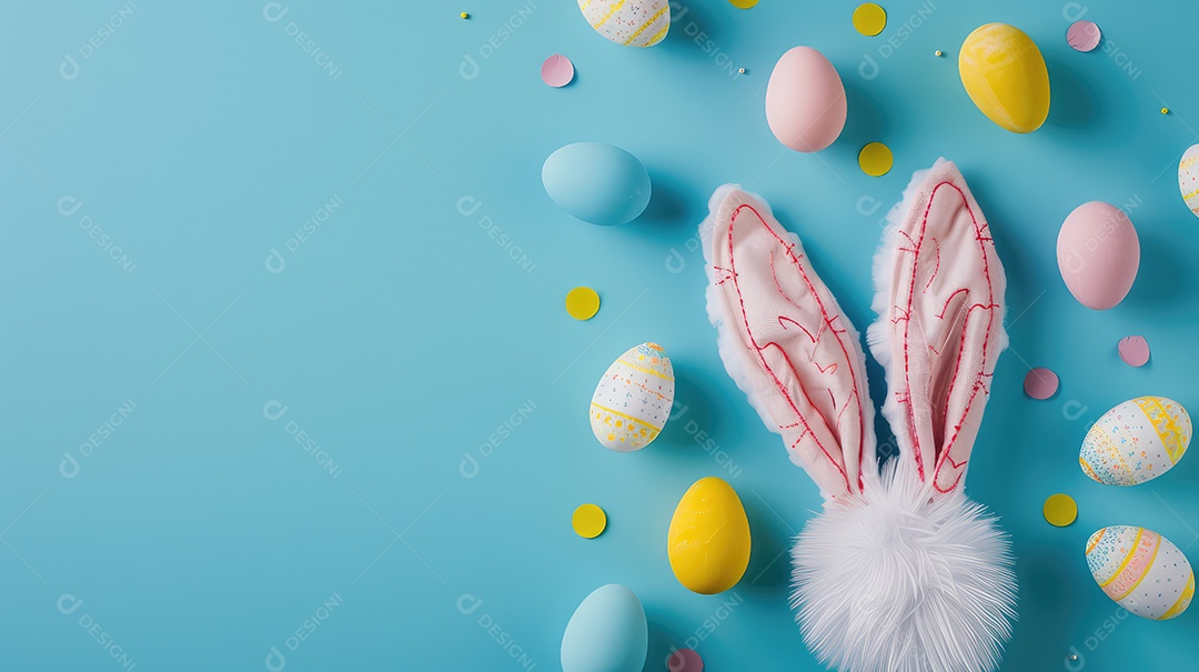 Orelhas de coelhinho da Páscoa em fundo azul claro conceito para festa de Páscoa