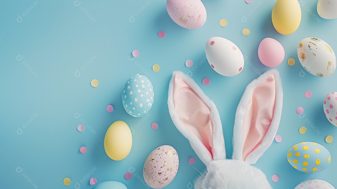 Orelhas de coelhinho da Páscoa em fundo azul claro conceito para festa de Páscoa