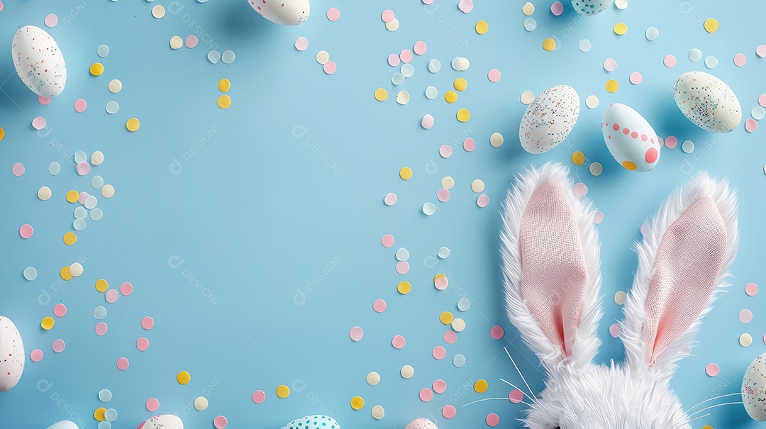 Orelhas de coelhinho da Páscoa em fundo azul claro conceito para festa de Páscoa