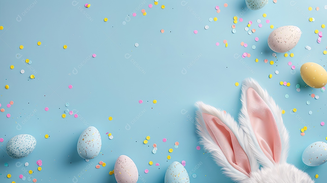 Orelhas de coelhinho da Páscoa em fundo azul claro conceito para festa de Páscoa