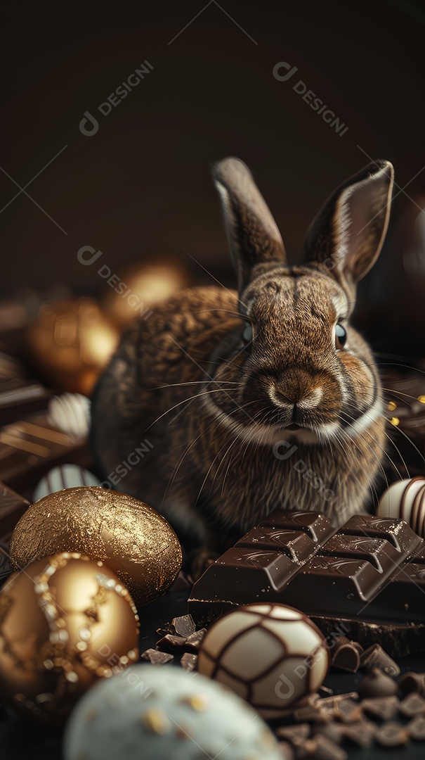 Coelhinho da Páscoa fofo no meio de chocolates para o conceito de festa de Páscoa