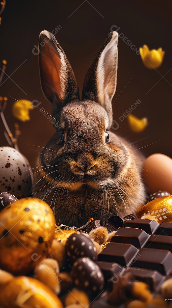 Coelhinho da Páscoa fofo no meio de chocolates para o conceito de festa de Páscoa