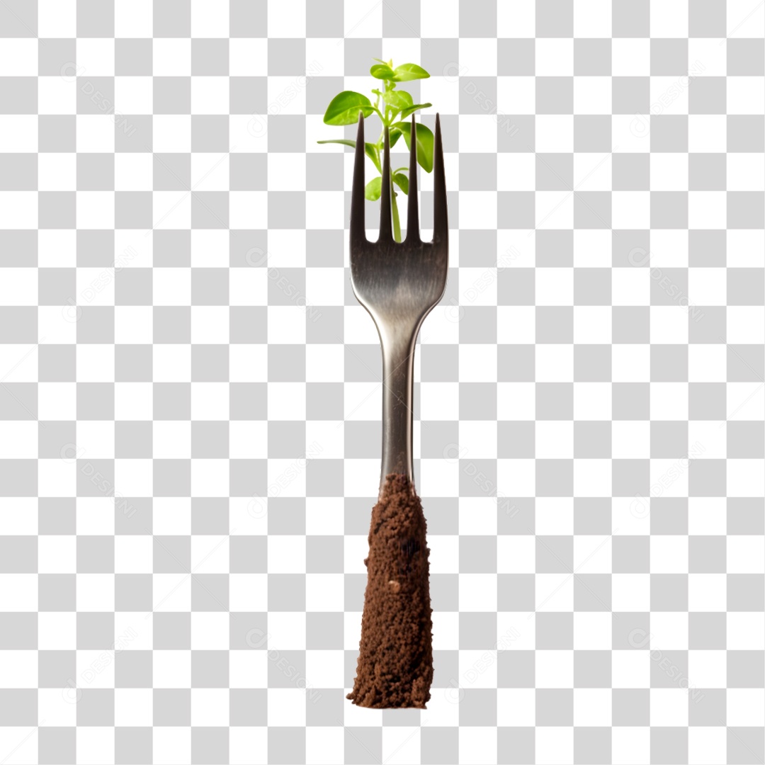 Garfo com Broto de Planta PNG Transparente
