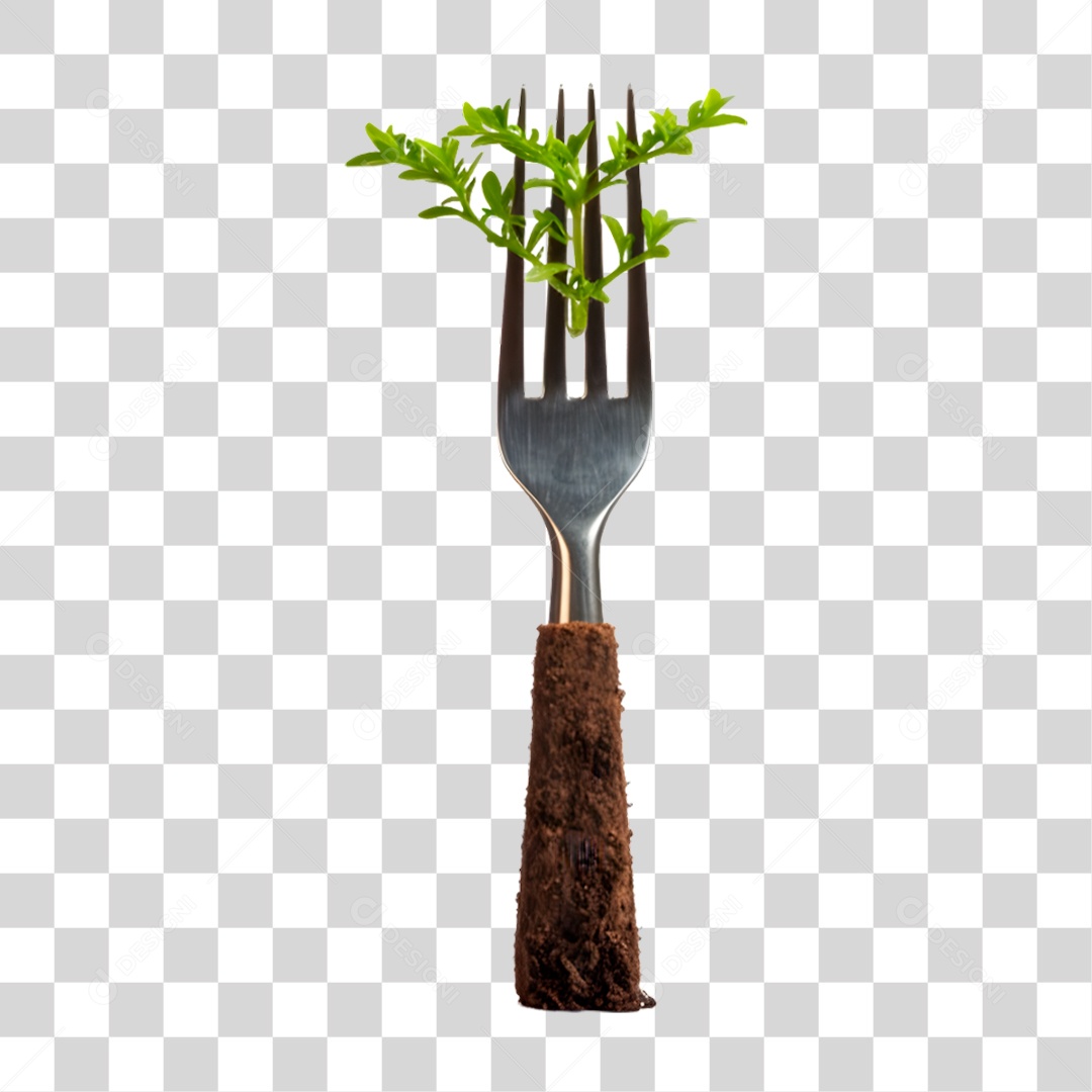 Garfo com Broto de Planta PNG Transparente